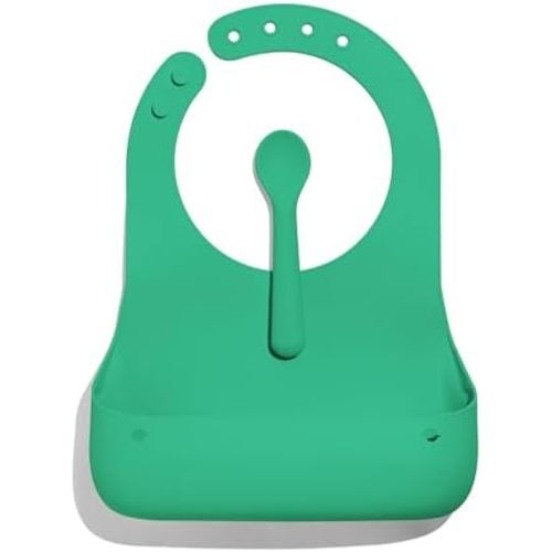 Avanchy Silicone Baby Bibs, Waterproof, Adjustable, BPA Free, Soft Unisex Set for Toddlers with Matching Spoon