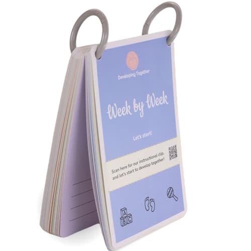 Developing Together Week by Week Progress Cards: 52 Weekly Baby Cards, QR Videos Track Infant’s 1st Year of Life, Read, Scan, Learn, Grow, Memory Activities Journal, Child’s Monthly Stages,Grip Loops
