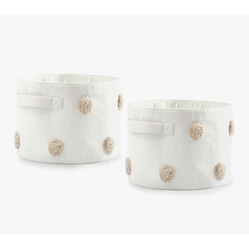 Embroidered Round Storage Bins Set of 2 - Oatmeal Dot | Pottery Barn Kids