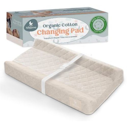 Organic Cotton Changing Pad – Waterproof Non-Slip with Removable Washable Cover | Standard Size Baby Changing Pad for Dressers