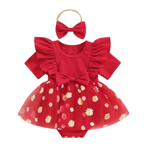 Baby Girls Daisy Romper Bowknot Bodysuit+Headband Short Sleeve Playsuits Floral Jumpsuit Infant Summer Clothes