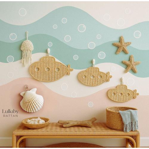 Handmade Rattan Submarine Wall Decor | Coastal Nursery Art