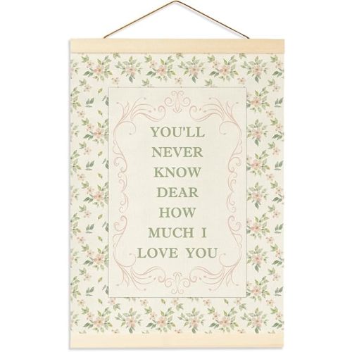 You'll Never Know Dear How Much I Love You Flag Banner, Pink Floral Nursery Decor, Baby Girl Room Decor,Shabby Chic Gift for Baby Shower Toddler Nursery Bedroom