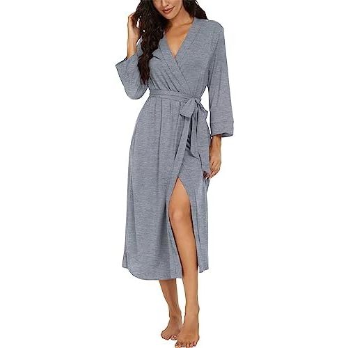 VINTATRE Women Kimono Robes Long Knit Bathrobe Lightweight Soft Knit Sleepwear V-neck Casual Ladies Loungewear