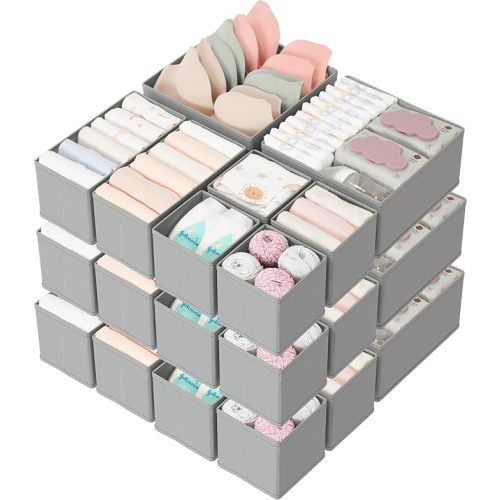 Drawer Organizers 18-Piece Set, Dresser Organizer for Baby Clothes, Foldable Closet Storage & Drawer Dividers for Underwear, Socks, Nursery (Gray)