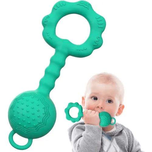Teething Toys for Babies 0-6 Months, Baby Rattles 6 to 12 Months, 2-in-1 Rattle and Teether Toy for Soothing Sore Gums and Keeps Little Ones Entertained, Food Grade Silicone, Spearmint