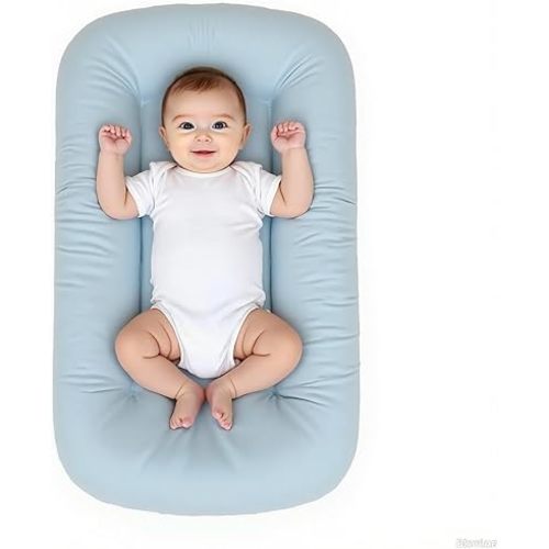 Baby Lounger for Infants Babies 0-24 Months, Bionic Organic Lounger, Soft Cotton Breathable Infant Floor Seats & Loungers for Newborn Baby Shower Gifts (Blue)