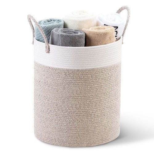 Cheer Collection Large Woven Cotton Laundry Hamper with Handles Stylish Storage Basket for Clothes Toys and Blankets