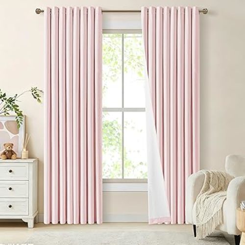 Baby Pink Linen Blackout Curtains for Girls Bedroom 84 Inch Length 2 Panels Thermal Insulated Full Room Darkening Noise Reducing Privacy Bronze Grommet Window Curtains for Nursery W50 x L84 2 Panels
