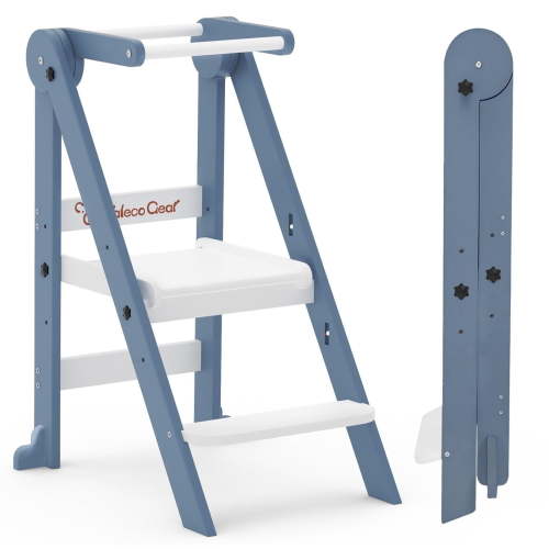 G TALECO GEAR Foldable Toddler Tower, Kitchen Kids Step Stool Helper, Standing Tower with 3 Adjustable Heights, Gray