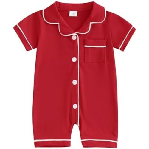 Baby Boy Girl Pajamas Romper Cute Short Sleeve Button Down Jumpsuit Sleepwear Infant Sleepers