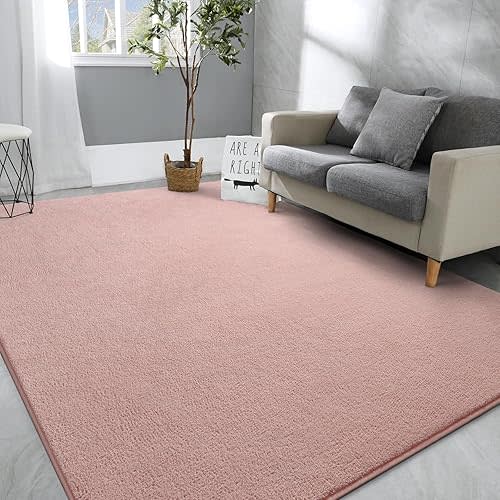 Hutha Large Area Rugs for Bedroom Living Room, 4x6 Pink Solid Fluffy Super Soft Memory-Foam Furry Bedside Carpets, Modern Indoor Floor Rug Aesthetic Minimalist Rug for Kids Girls Boys Home Decor