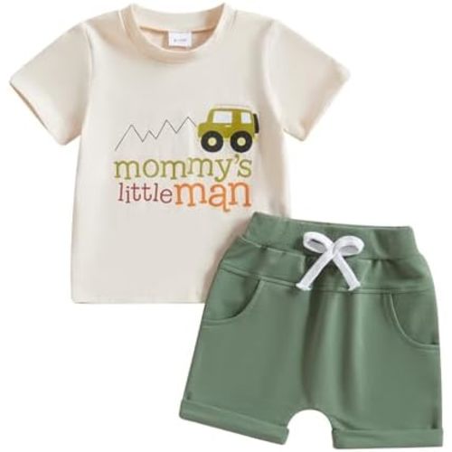 Baby Boy Summer Clothes Toddler Infant Outfit Short Sleeve Letter T Shirt Tops and Stretch Shorts Clothing Set