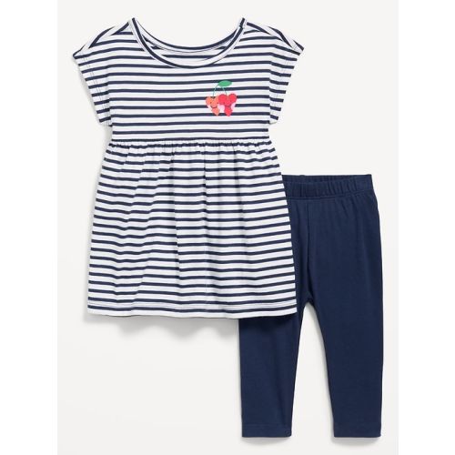 Printed Short-Sleeve Dress and Leggings Set for Baby