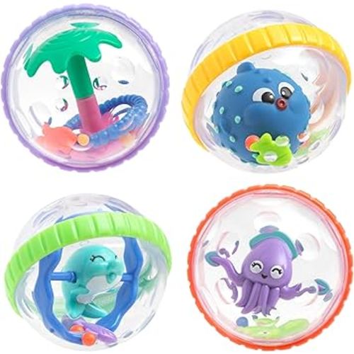 Nuby Bubbly Buds Interactive Bath Set - (4-Pack) Baby Bath Toys - 6+ Months
