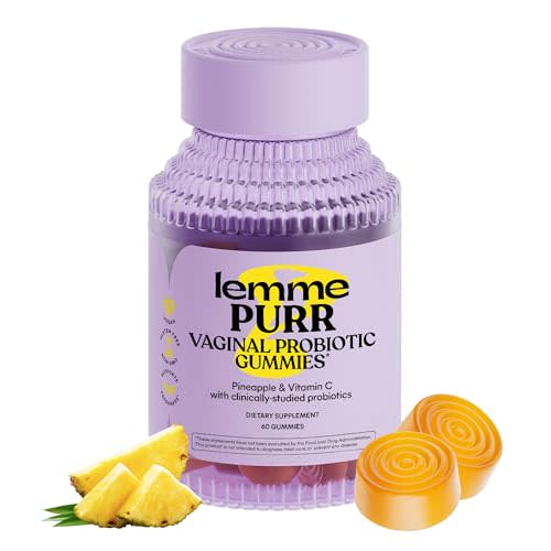 Lemme Purr Vaginal Probiotic Gummies for Women - Balanced pH, Healthy Odor, Yeast Balance & Flora Support + Vitamin C for Immune Health - Tasty Pineapple (60 Count)