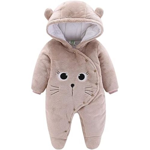 JiAmy Newborn Baby Winter Hooded Romper Fleece Snowsuit Jumpsuit Cartoon Cat Outfits 0-12 Months