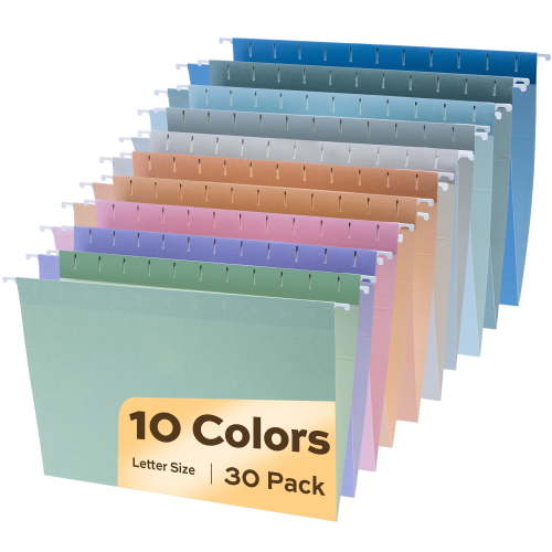 deli 30 Count Hanging File Folders, Pastel Colors, Hanging File Folders
