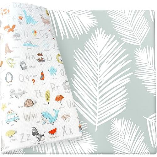 Cushmat Stylish Reversible Foam Play Mat (Large, Alpha - Palm Gray) - Soft, Waterproof, Durable Play mat for Infants, Babies, Toddler, Kids & Grownup - 6.5ft x 4.5ft
