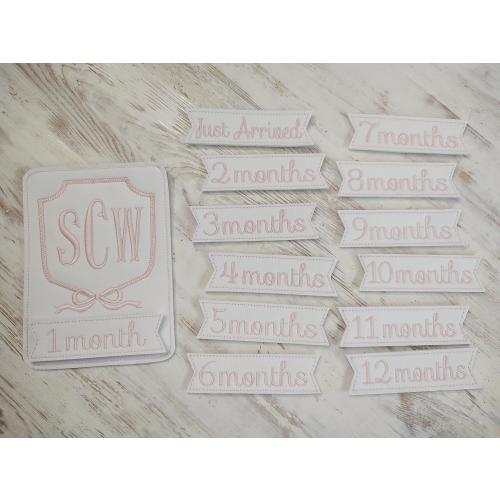 EJA (initials) Embroidered Baby Milestone Cards: Monogrammed Newborn Gift