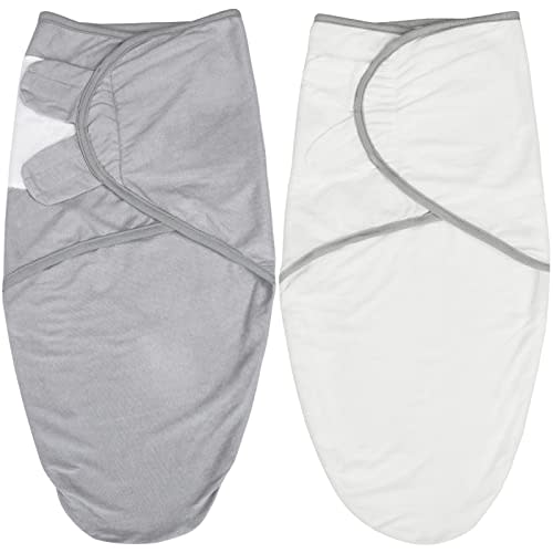 Biloban Baby Swaddles 0-3 Months for Girls, Cotton Swaddle Blanket, Newborn Essentials, Grey & White, 2 Pack