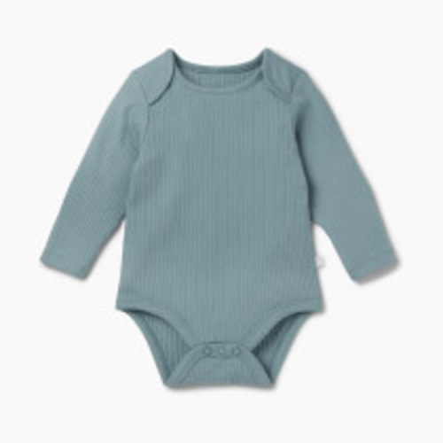 MORI Ribbed Long Sleeve Bodysuit - Sky, 3-6 M