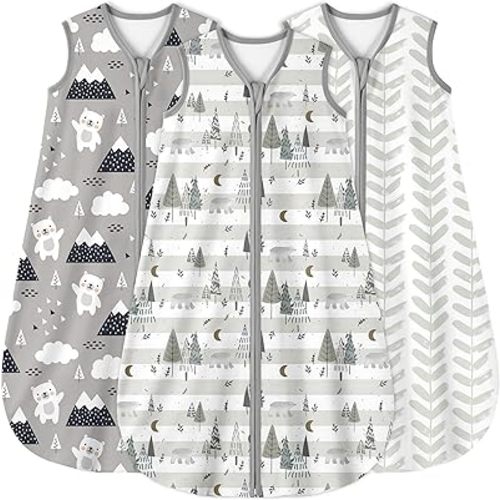 Yoofoss Baby Sleep Sack 6-12 Months 0.5 Tog Wearable Blanket for Baby, 3 Pack 100% Cotton Infant Toddler Sleeping Sack 2-Way Zipper Lightweight Sleep Sack