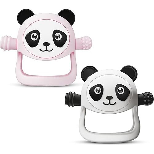COZYPANDA Teething Toys for Babies 0-6-12 Months, 2 Pcs Never Drop Baby Teether for Teething Relief Silicone Baby Hand Mittens with Sucking Need Pacifier, Baby Chew Toys for Breast Feeding,White+Pink