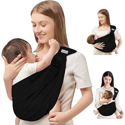 Baby Sling Carrier Newborn to Toddler,Updated Adjustable One Shoulder Labor-Saving Baby Carrier Sling, Baby Half Wrapped Sling Hip Seat Carrier for Toddler Sling,Carrying 7-45 lbs(Black)