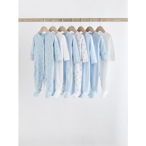 Blue 7 Pack Baby Bear Sleepsuit (0-2yrs)