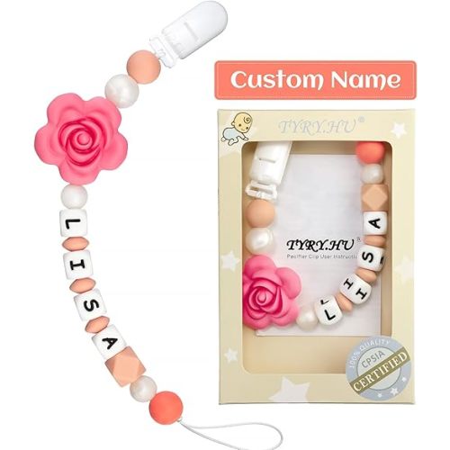 Personalized Pacifier Clip with Name for Baby, Customized Pacifier Clip Fits All Pacifiers, Pink