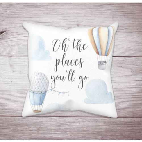 Hot Air Balloon Nursery Pillow, Oh The Places You'll Go, Hot Air Balloon Pillow, Hot Air Balloon Crib Bedding, Baby Boy Nursery Pillow Blue