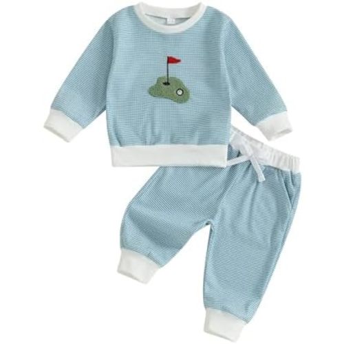 Toddler Boy Girl Golf Outfit Stripes Long Sleeve Sweatshirt Shirt Cute Pants Set Kids Baby Fall Winter Clothes