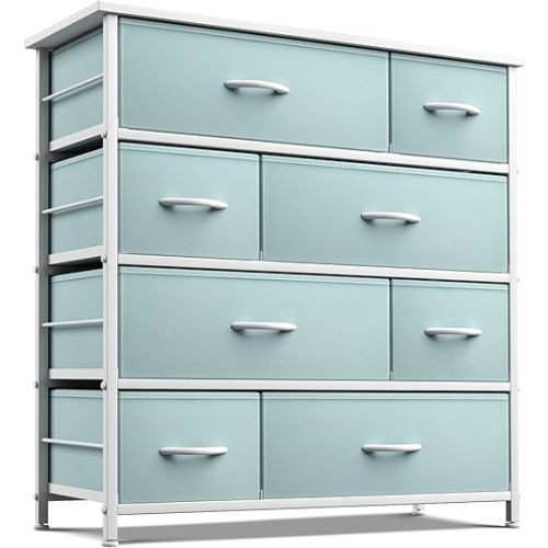 Sorbus Dresser with 8 Drawers - Furniture Storage Chest for Kid’s, Teens, Bedroom, Nursery, Playroom, Clothes, Toys - Steel Frame, Wood Top, Fabric Bins (Aqua)