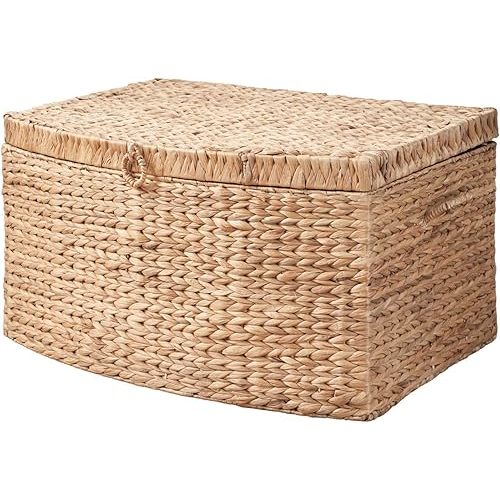 Ludmilla Rectangular Curve Water Hyacinth Woven Wicker Trunk with Handles (Natural Brown - 26 x 19 x 14 in)