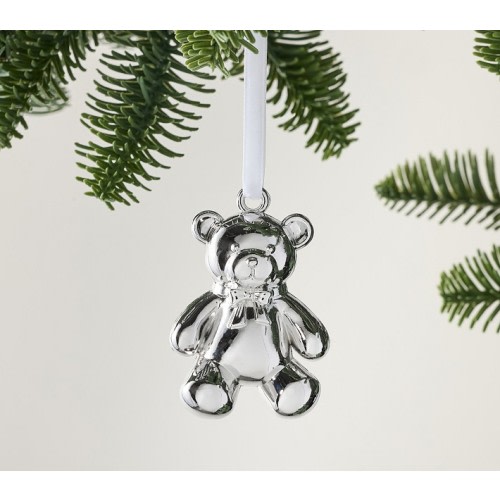 Baby's First Christmas Teddy Bear Silver Keepsake Ornament