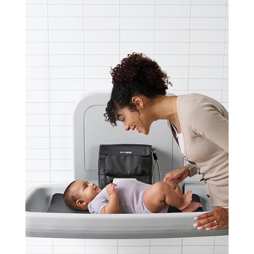 Skip Hop Travel Baby Changing Pad with Easy-Clean Surface, Wipes Pocket, Diaper Storage, Disposable Bag Dispenser and Magnetic Wipes Pocket, Clean Slate, Black