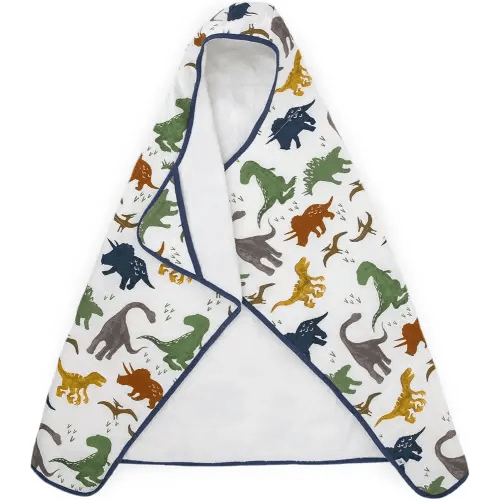 Little Unicorn Cotton Muslin & Terry Hooded Towel, Larger Size 1-6 Years (Dino Friends)