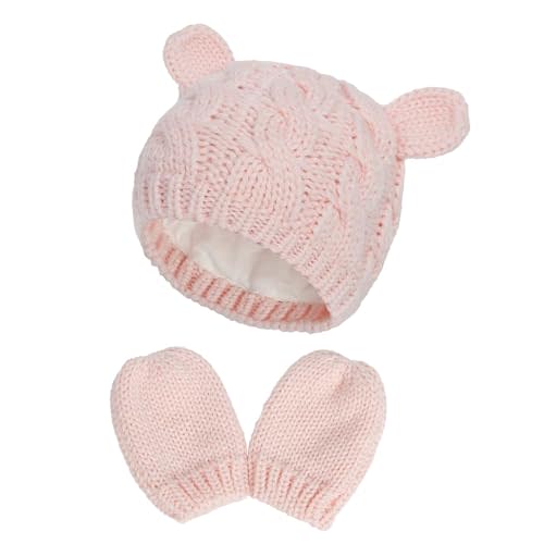 Unisex Baby Toddler Hat and Mitten Set Winter Knitted Thick Warm Beanie Cap Gloves for Infant Boys Girls