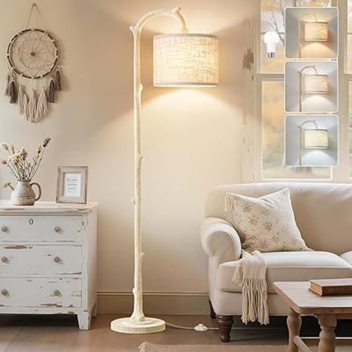 Floor Lamp for Living Room - 69" Rustic Farmhouse Tall Lamp with 3 Color Temperatures- Country Vintage Reading Light Standing Lamps for Bedroom Office Home Decor, Bulbs, Almond White