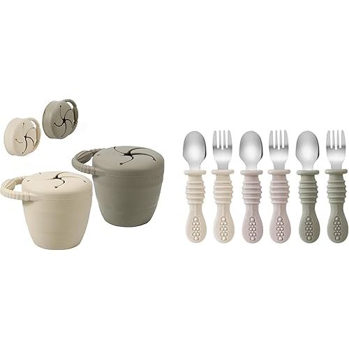 PandaEar Silicone Snack Containers & 6 Pack Toddler Fork and Spoon Utensil