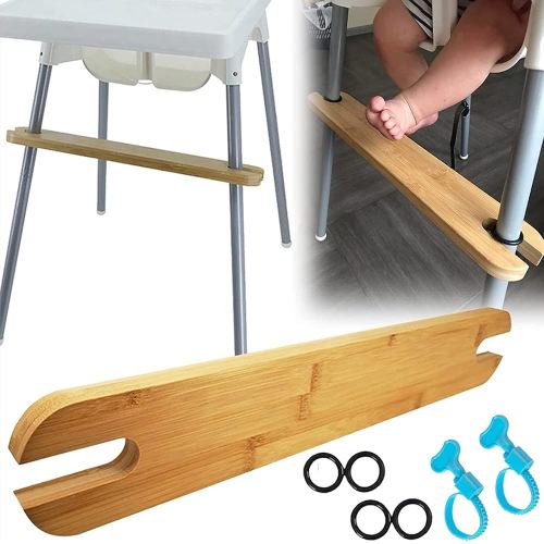 HANH High Chair Footrest, Non-Slip Natural Bamboo Wooden Footrest Compatible with IKEA Antilop High Chairs, Adjustable HighChair Foot Rest for Baby HighChair Accessories (Rounded Corners)