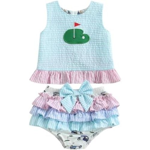 WZTYYDS Toddler Baby Girl Golf Outfit 6 9 12 18 24 Months Summer Clothes Sleeveless Ruffle Tank Tops + Tutu Shorts Sets