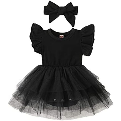 Baby Girl Clothes Infant Ruffle Sleeve Romper Dress Newborn Solid Tutu Skirt Sets Jumpsuit Headband Outfit