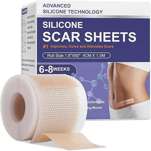 Silicone Scar Sheets, Advanced Medical Silicone Scar Tape(1.6"x 60"Roll-1.5M), Professional Grade Scar Removal Strip for Surgery, Tummy, Mouth, Face, C Section, Burn, Keloid, Acne Scars etc