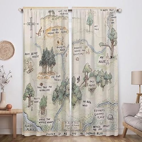 Funnytree Honey-Loving Bear Window Curtains Children's Literature Drapes Bedroom Home Room Decor Durable Fabric Machine Washable 82" X 84" SC00076-013