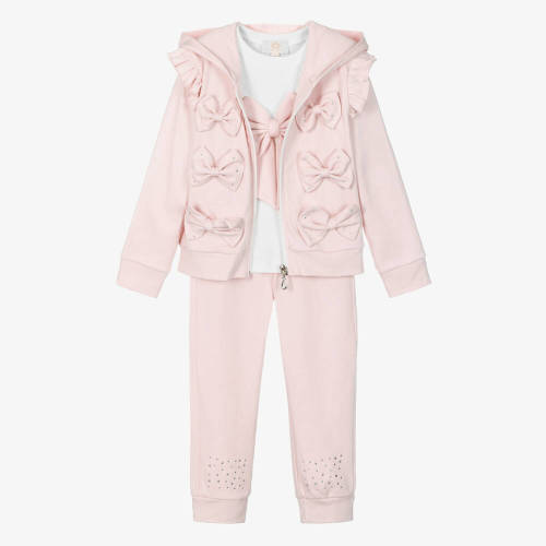 Caramelo Kids - Girls Pink & White Cotton Tracksuit Set | Childrensalon
