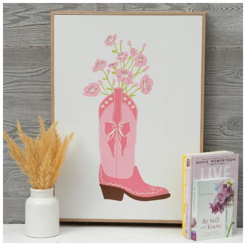 Cowgirl Boot With Flowers Wood Wall Decor