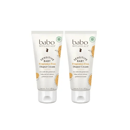 Babo Botanicals Sensitive Baby Fragrance-Free Diaper Cream - 25% Natural Zinc Oxide - Calendula, Shea & Cocoa Butter - EWG Verified - Vegan- from Birth on - 1 or 2 Pack Tube - 6oz Jar