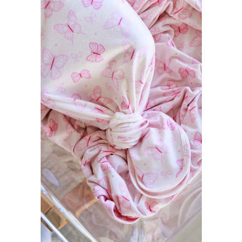 Newborn Baby Knot Gown & Hat Set in Blooming Butterflies | Caden Lane
